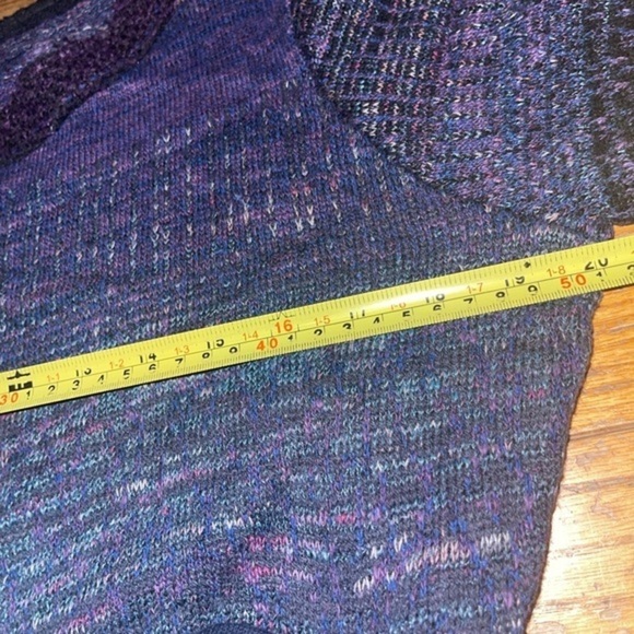 Free People Sweater Cardigan Size Med Tweed Trim Knit Purple Cotton Silk Angora - Picture 7 of 11